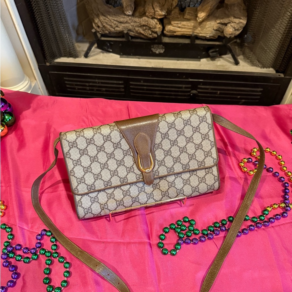 Gucci Signature Brown and Tan Crossbody Bag